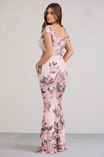 Merlot Pink Floral Asymmetric Maternity Maxi Dress